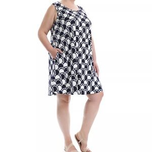 Nina Leonard Trapeze Dress black & White‎ Round Neck Sleeveless Round Neck 1X